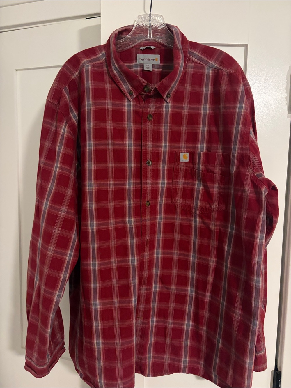 Carhartt Red Plaid Long-Sleeve Button-Down Shirt with Chest Pocket
